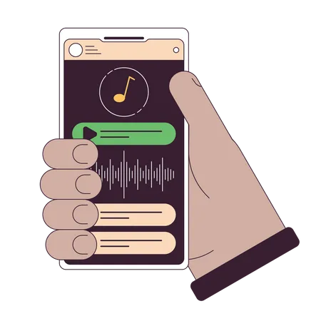 Music App On Smartphone Flat Line Concept Vector Spot Illustration Listening To Music Holding Gadget 2 D Cartoon Outline Hand On White For Web UI Design Editable Isolated Color Hero Image Illustration
