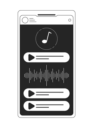 Music App On Smartphone Screen Bw Concept Vector Spot Illustration Gadget 2 D Cartoon Flat Line Monochromatic Object For Web UI Design Listening To Music Editable Isolated Outline Hero Image Illustration