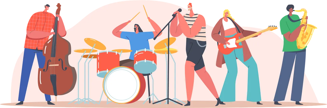 Music Band Performing at a Rock Concert Illustration