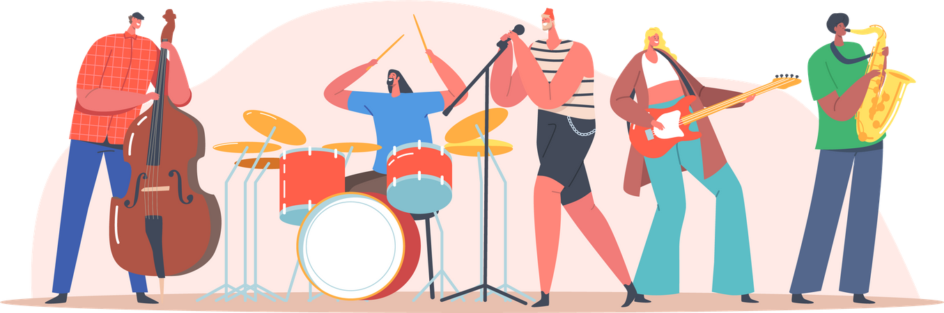 Music Band Performing at a Rock Concert  Illustration