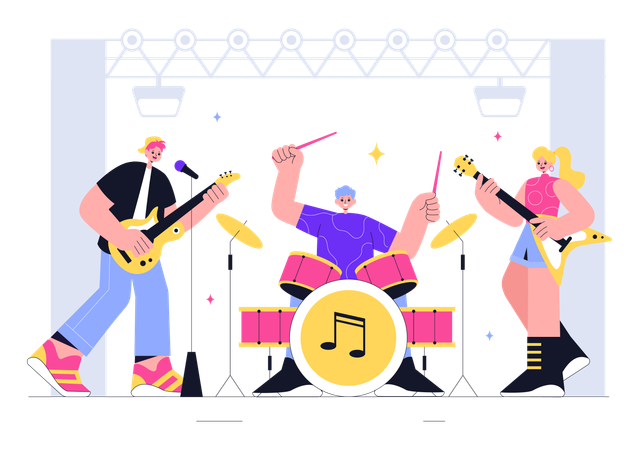 Music band performing at concert  Illustration