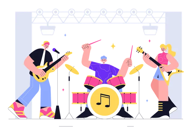 Music band performing at concert  Illustration