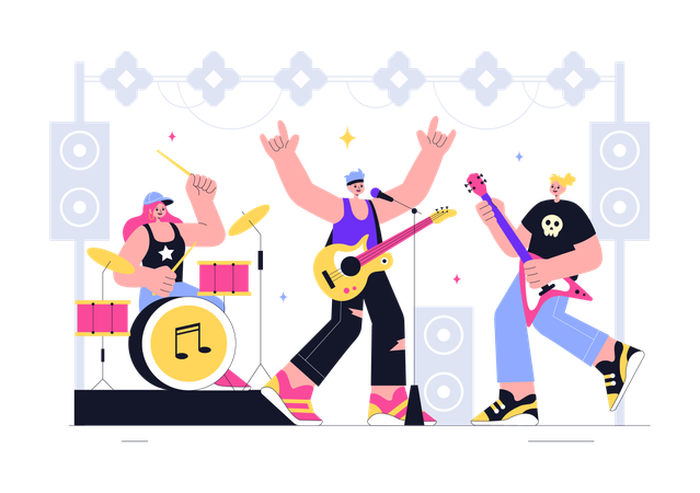 Music band performing at concert  Illustration