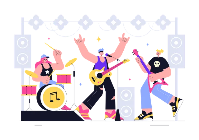 Music band performing at concert  Illustration