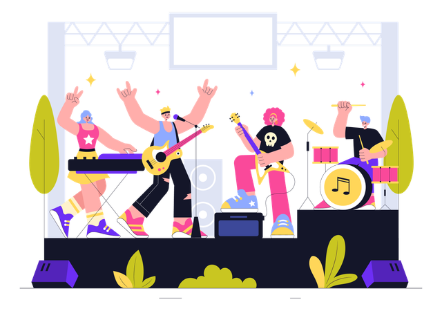 Music band performing at concert  Illustration