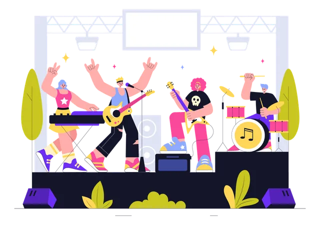 Music band performing at concert  Illustration