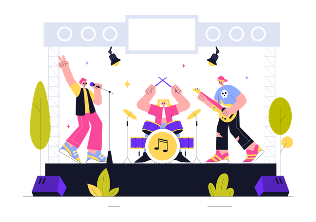 Music band performing at concert  Illustration