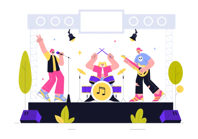 Music band performing at concert  Illustration