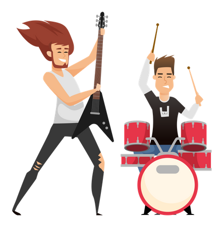 Music Band Performing at Rock  Illustration