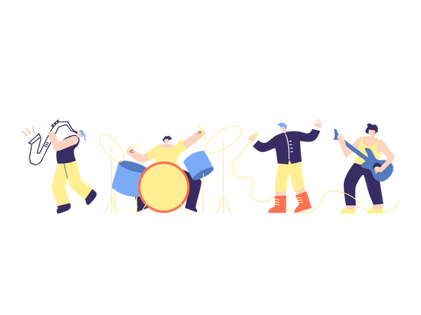 Music band performing in concert Illustration