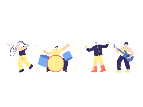 Music band performing in concert  Illustration