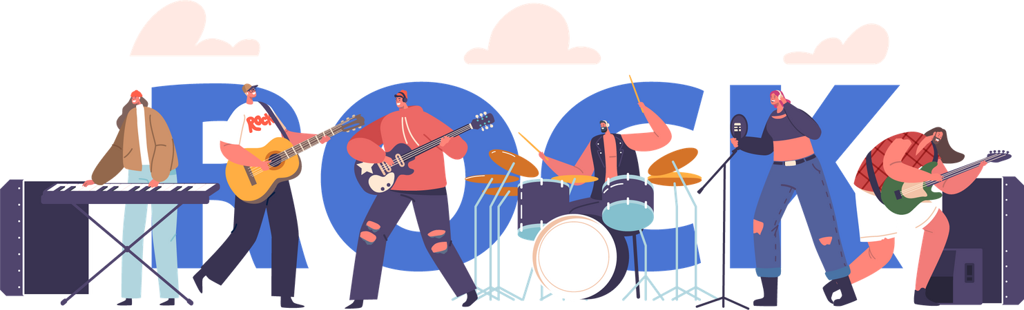 Music Band Performing Rock Concert  Illustration