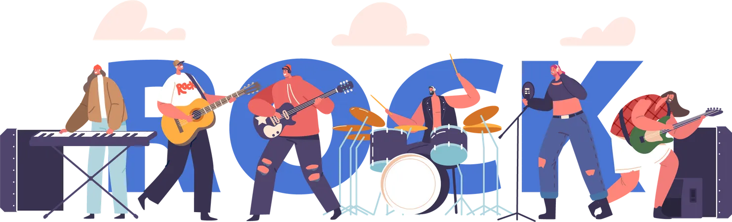 Music Band Performing Rock Concert  Illustration