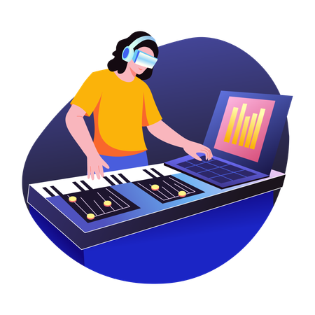 Music creation wearing vr glasses  Illustration