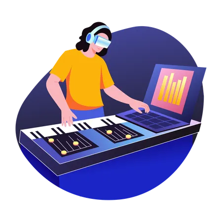 Music creation wearing vr glasses  Illustration