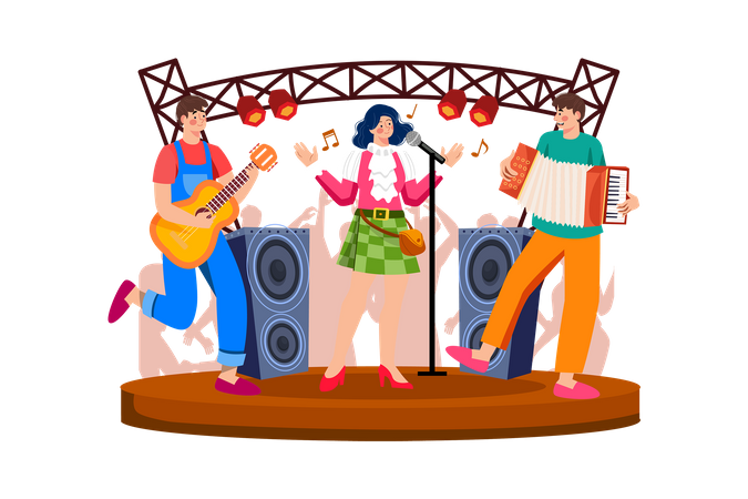 Music festival organizer planning entertainment and activities for festival-goers Illustration