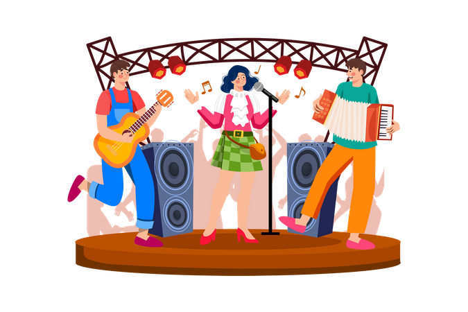 Music festival organizer planning entertainment and activities for festival-goers  Illustration