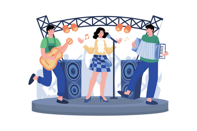 Music festival organizer planning entertainment and activities for festival-goers  Illustration