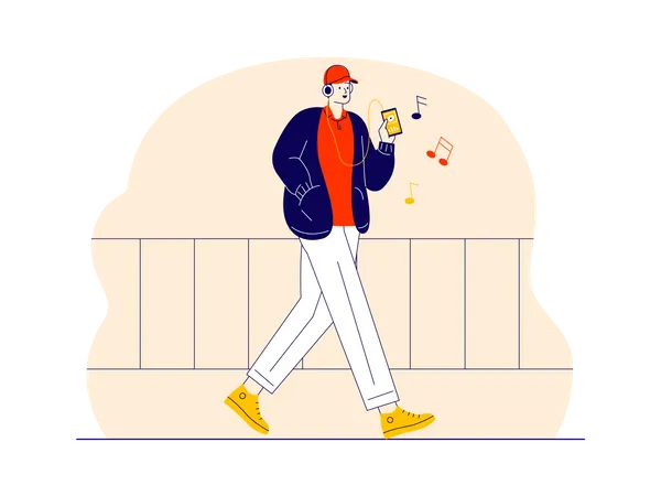 Music lover walking and listening song  Illustration