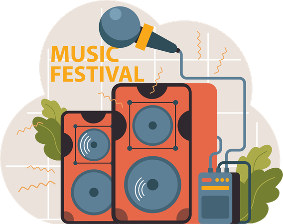 Music speaker and mic  in music festival  Illustration