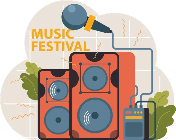 Music speaker and mic  in music festival  일러스트레이션