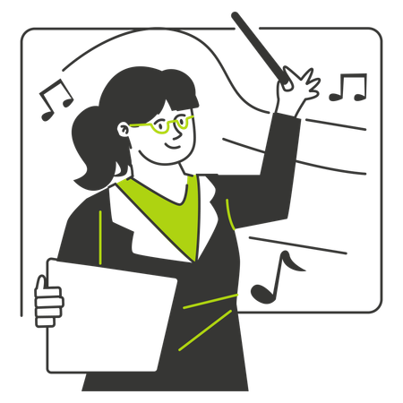 Music Teacher Conducting Class with Musical Notes  Illustration