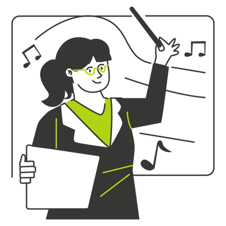 Music Teacher Conducting Class with Musical Notes  Illustration