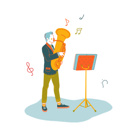 Music teacher playing saxophone  イラスト