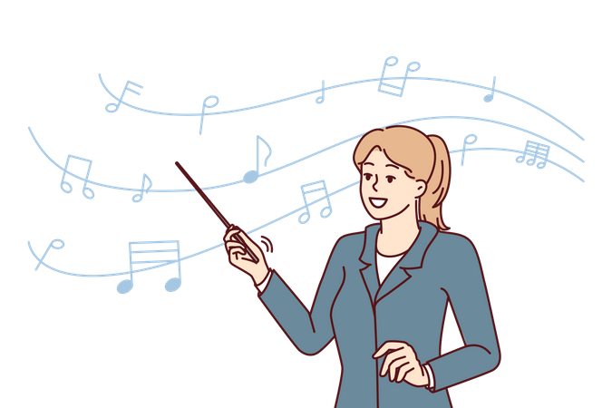 Music teacher teach music in class Illustration