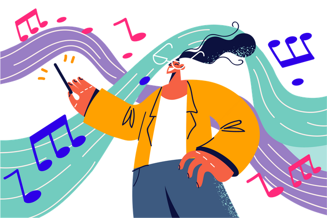 Music teacher teach music in class  イラスト