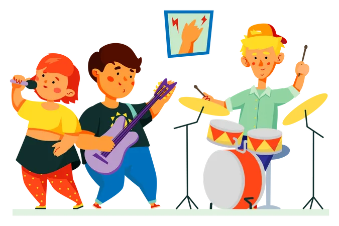 Crianças tocando música  Ilustração