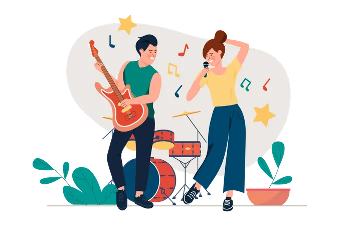 Musical Band performing  Illustration