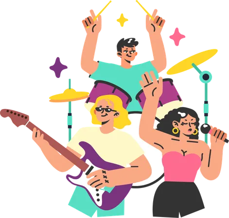 Musical band performing in music festival  Illustration