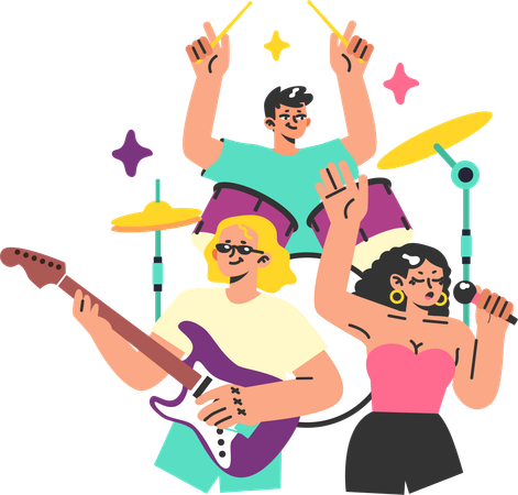 Musical band performing in music festival  Illustration