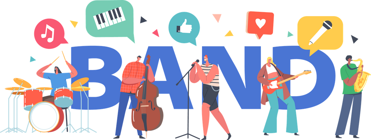 Musical band playing at a concert Illustration