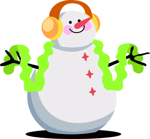 This Snowman Decked Out With Green Earmuffs And Mittens Dances To The Rhythm Of Winter Bringing Musical Joy To The Snowy Landscape Illustration