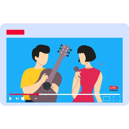 Musician boy and girl on live streaming  Illustration