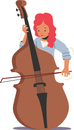 Musician Girl Play Contrabass  Illustration