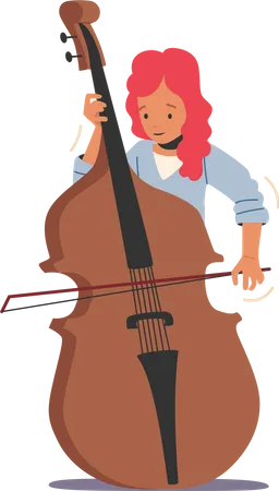 Musician Girl Play Contrabass Illustration