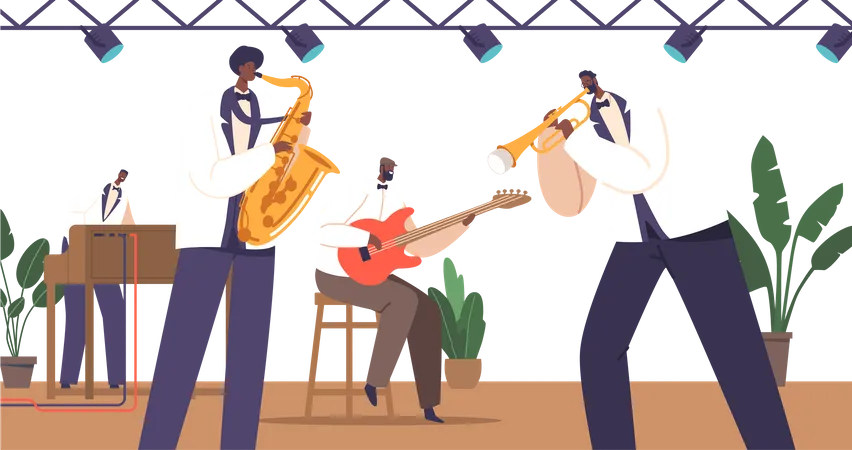 Musician Improvise And Interact On Stage  Illustration