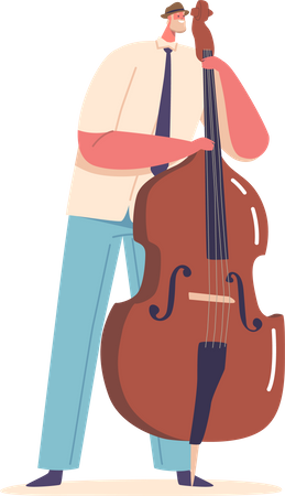 Musician Male Playing Contrabass  Illustration