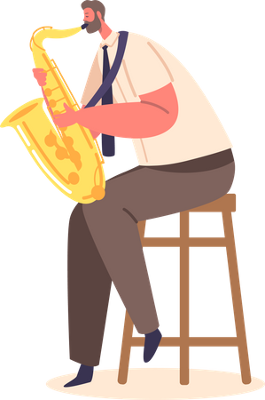 Musician Male Playing Saxophone Sitting on Chair  Illustration
