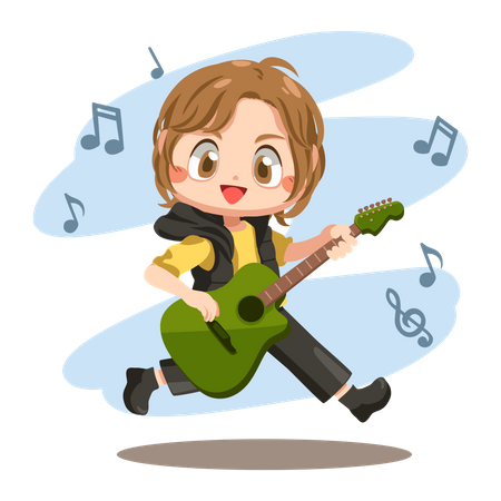 Musician Man Plays Bass Guitar  Illustration