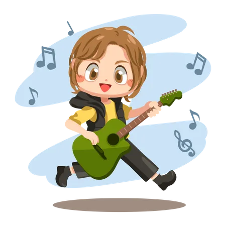 Musician Man Plays Bass Guitar  Illustration