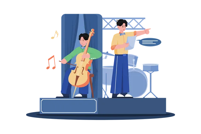 Musicians Perform And Solve Technical Problems Illustration