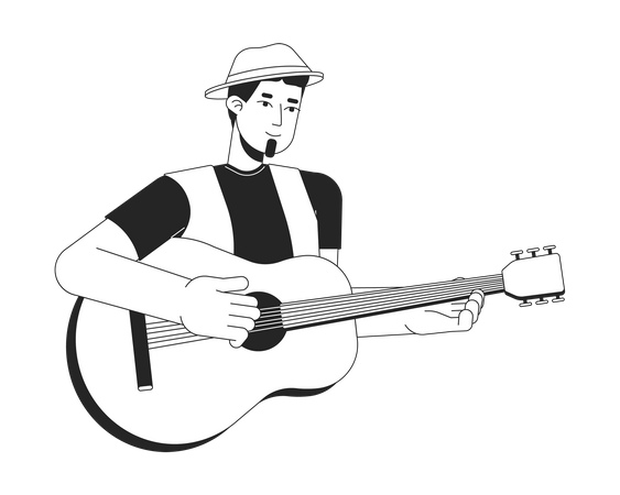 Musician playing acoustic guitar  イラスト