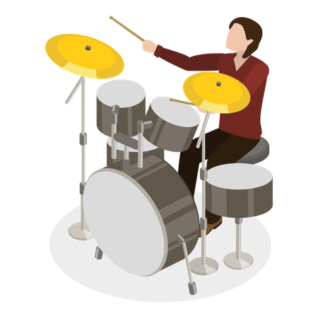 Musician playing drum set on stage  Illustration