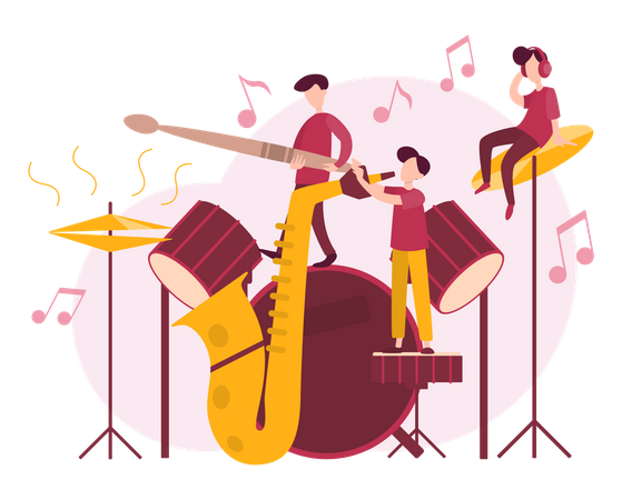 Musician playing musical instruments Illustration