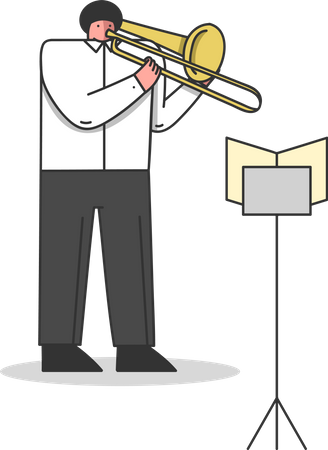 Musician Plays Trombone Illustration