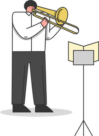 Musician Plays Trombone  Illustration